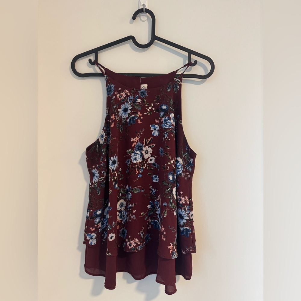 Pink Rose Burgundy Floral Blouse